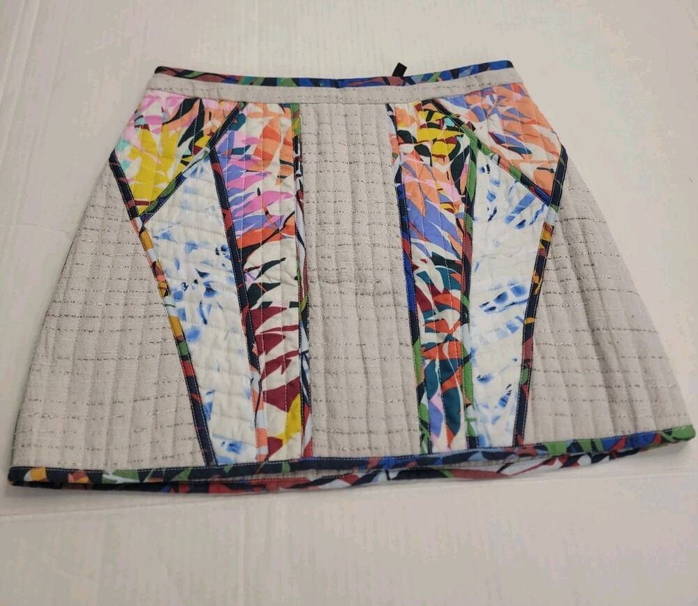 BCBG MAX AZRIA Quilted Mini Skirt Sz 12 Multicolor Patchwork Stone Combo Rare